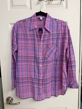 J. Jill Pink and Blue Plaid Button-Down Shirt